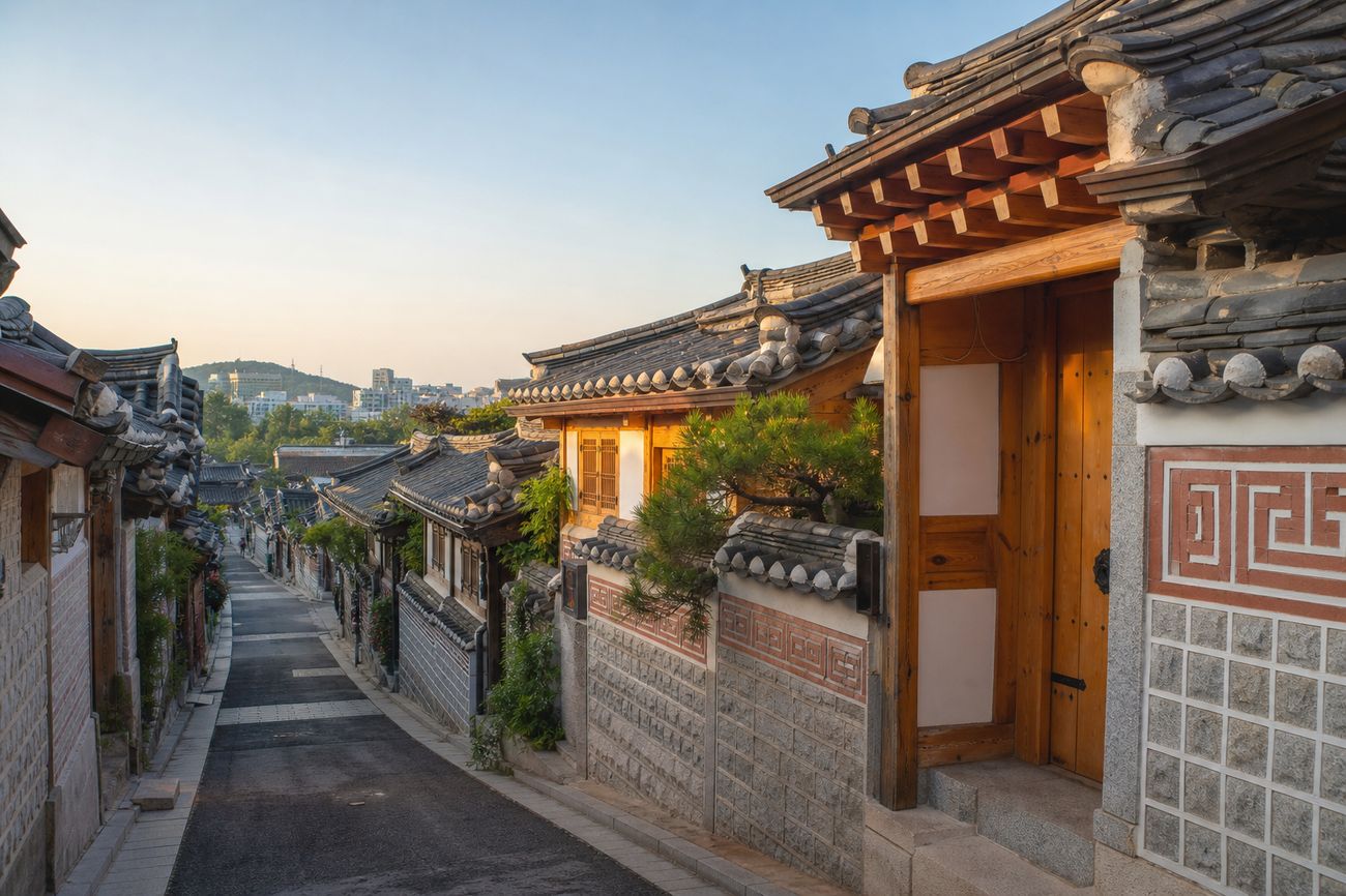 A quiet traditional alley in Bukchon Hanok Village